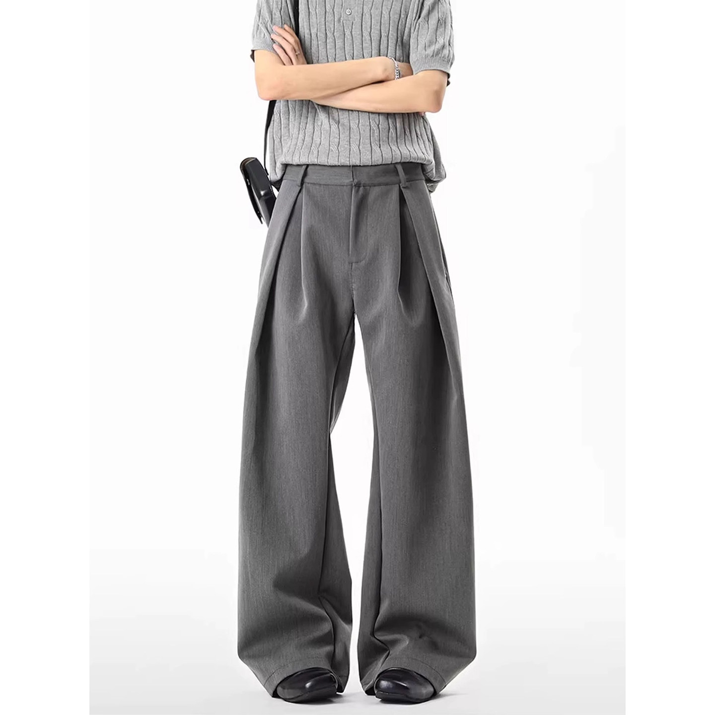 美式皱弯刀西裤男夏季阔腿裤子