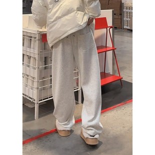 白花灰青少年冬季加绒加厚裤子男美式慵懒松弛感裤子直筒阔腿卫裤