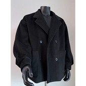 黑色加绒加厚毛呢大衣男冬季 羊驼绒双排扣呢子外套韩系西装 领风衣