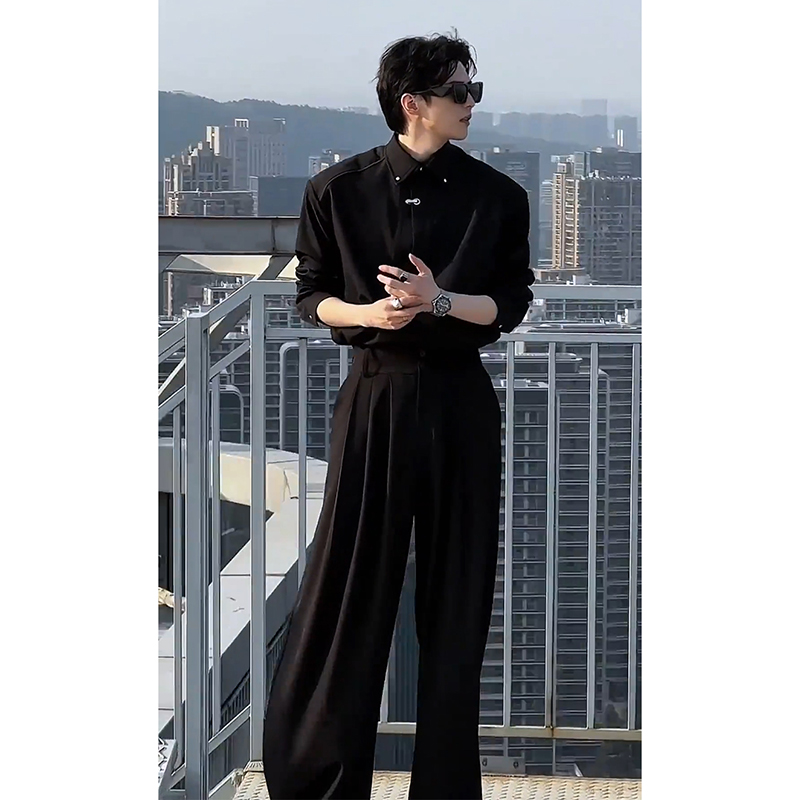 冰丝长袖衬衫韩系男生一套搭配
