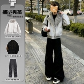 座山雕毛领棉服外套搭配褶皱弯刀西裤 冬季 男士 美式 高级感痞帅套装