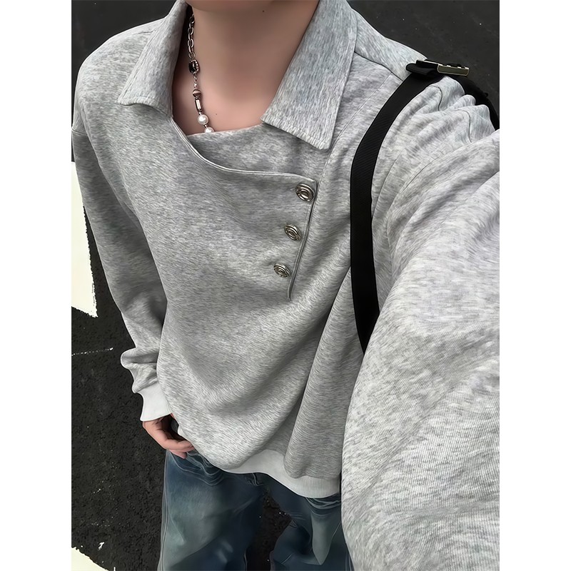 灰色斜开口西装领卫衣男秋季