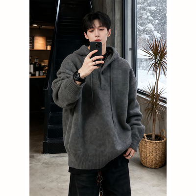 灰色高级感连帽毛衣男款秋冬季