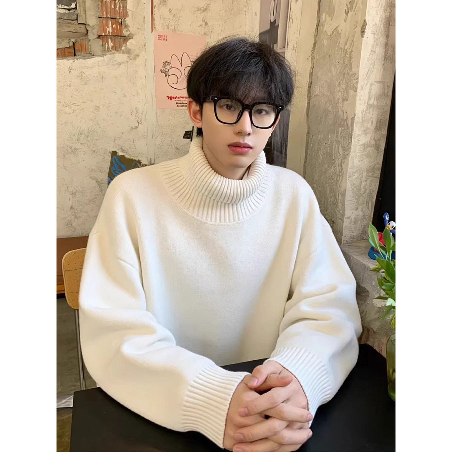 cleanfit白色高领毛衣男款冬季加绒加厚针织衫高级感慵懒内搭上衣,男装,针织衫/毛衣,淘宝优惠券,粉丝福利购,淘宝优惠卷