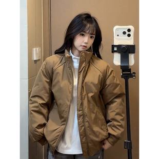 加厚棉衣boxy廓形夹棉外套 美拉德短款 棕色美式 飞行夹克棉服男冬季