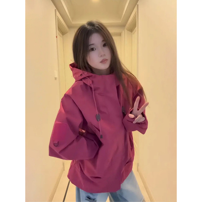 草莓红多巴胺软壳冲锋衣男款秋季