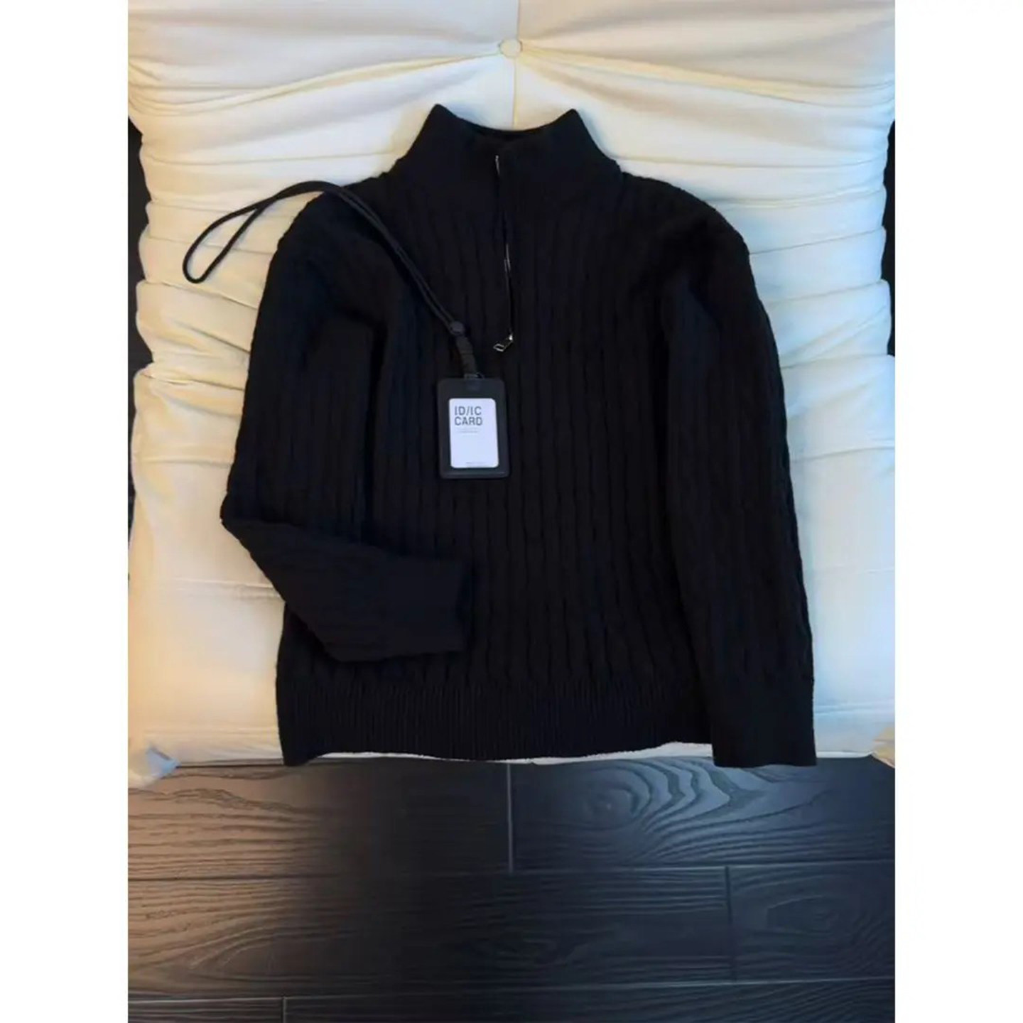 黑色半拉链高领麻花毛衣男秋冬季老钱风内搭针织衫高级感线衫外套,男装,针织衫/毛衣,淘宝优惠券,粉丝福利购,淘宝优惠卷