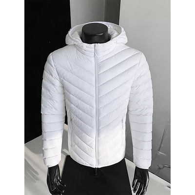 白色轻量化连帽排骨羽绒服男冬季