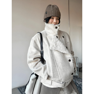 双排扣毛领棉服羊羔绒立领保暖棉衣 美式 毛呢座山雕厚款 外套男冬季