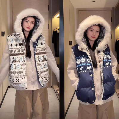 费尔岛摇粒绒双面穿棉服马甲男女