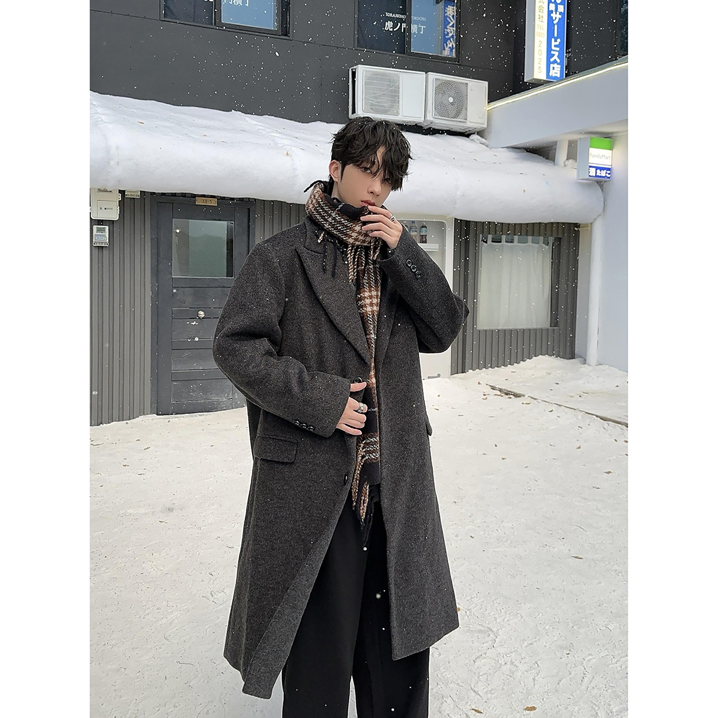 英伦风西装领毛呢大衣男秋冬韩系