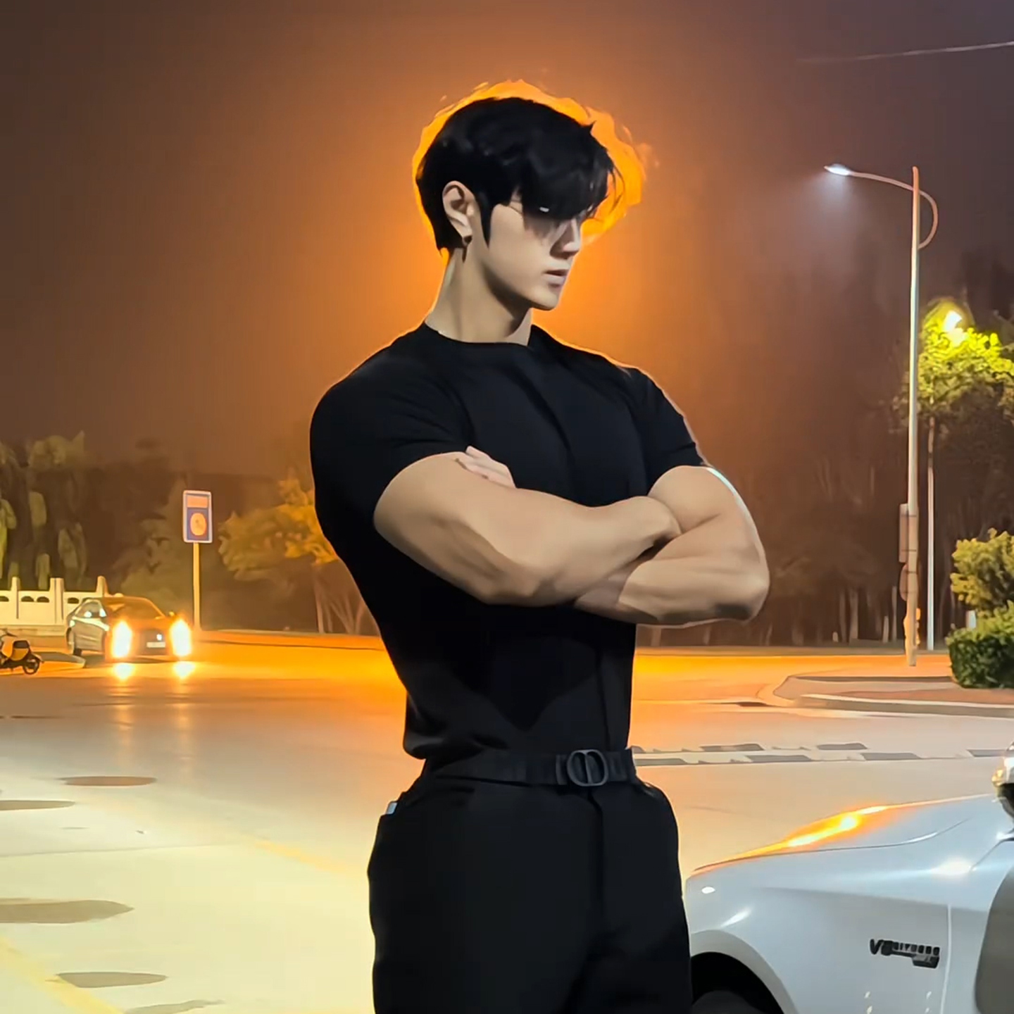 伏黑甚尔cos收袖口黑色t恤男美式