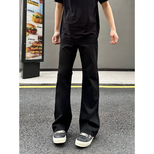 黑色517微喇牛仔裤男款弹力高腰