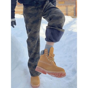 美式加绒迷彩牛仔裤男冬季cleanfit弯刀工装裤修身显瘦微喇直筒裤