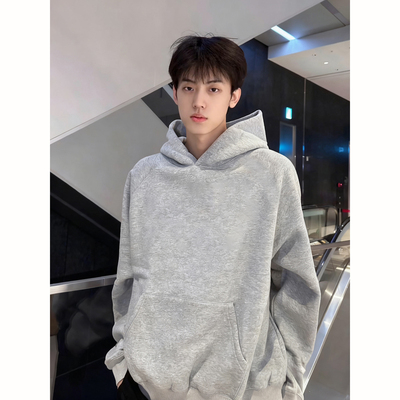 美式灰色连帽卫衣男款秋冬季潮流