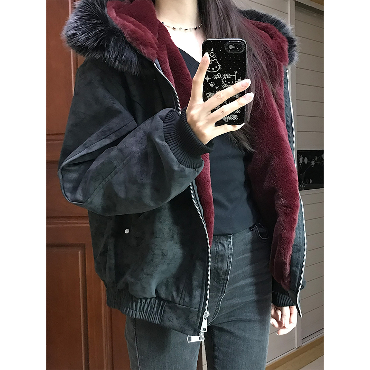 帝王红内座山雕短款夹克棉服冬季