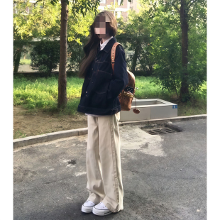 美式短款牛仔外套女男模高级感穿搭翻领夹克韩版明线设计情侣上衣