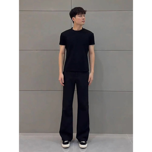 黑色柳叶弯刀微喇西裤男那不勒斯直筒垂感休闲裤窄版高腰显瘦裤子