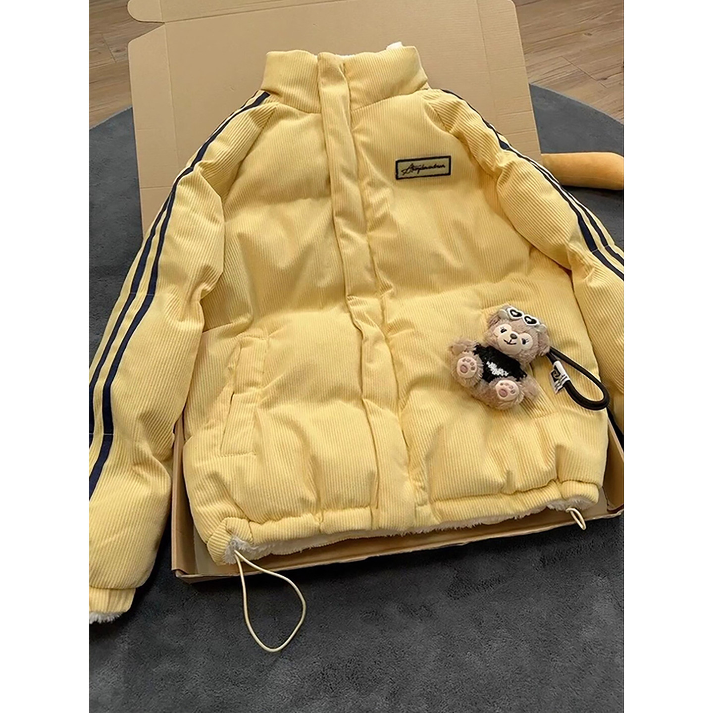 灯芯绒双面穿羊羔绒防寒棉服男女