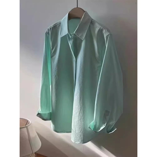 多巴胺薄荷曼波浅绿色dk衬衫男款夏季薄款外套防晒衬衣情侣装上衣