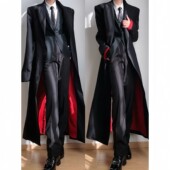 垫肩收腰巴尔马肯西装 黑色红内男士 英伦风衣长款 外套那不勒斯大衣