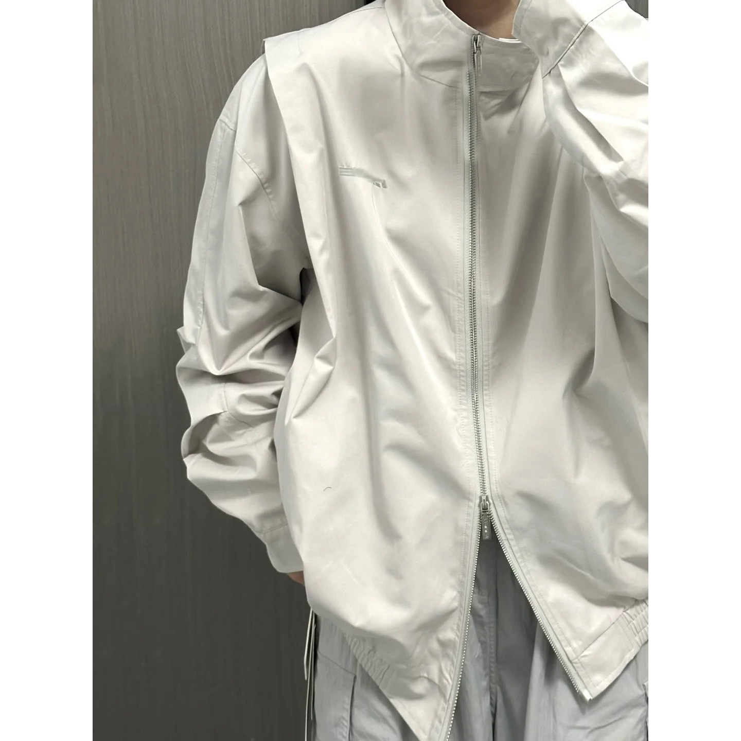 米杏色三防立领冲锋衣男秋季美式户外机能外套廓形正肩飞行员夹克