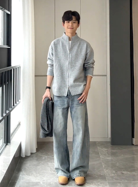 王安宇同款灰色开衫毛衣男款春季慵懒风打底针织衫cleanfit厚外套