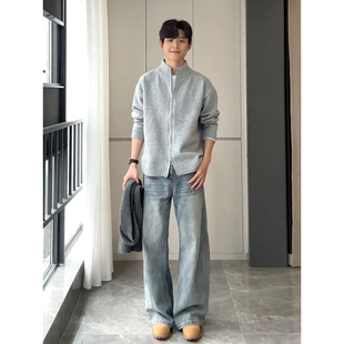 王安宇同款灰色开衫毛衣男款春季慵懒风打底针织衫cleanfit厚外套