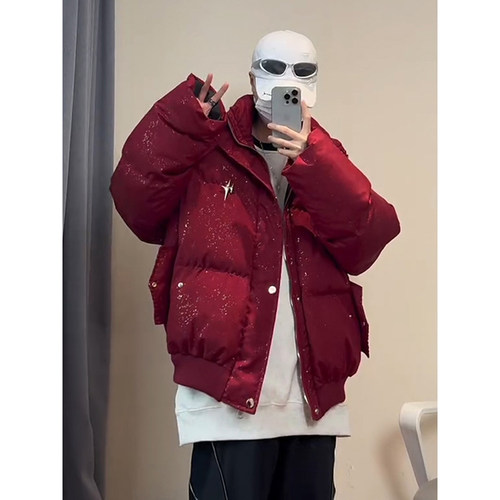 酒红色本命年棉服男款冬季美式