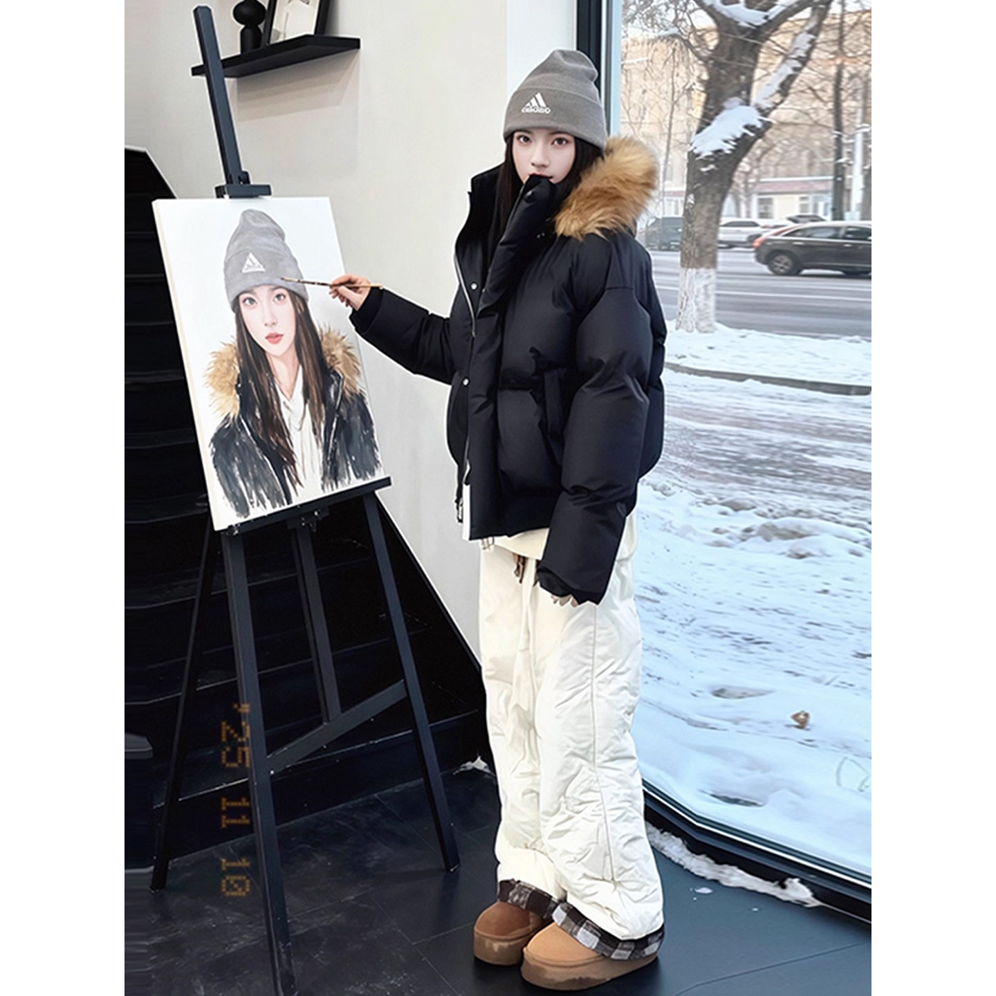 美式短款pu皮羽绒棉服男冬季防寒