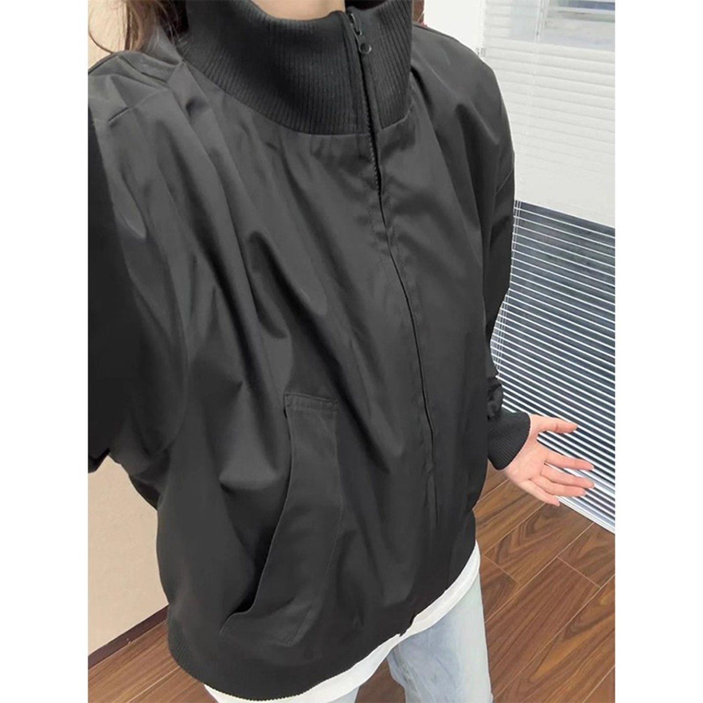黑色美式飞行夹克男秋季廓形解构高级感户外骑行服三防立领冲锋衣