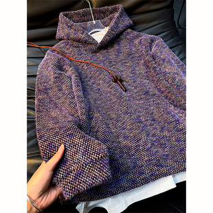 重磅打底衫 美式 山东即墨连帽外套 秋冬季 莫奈紫毛绒针织卫衣男女款