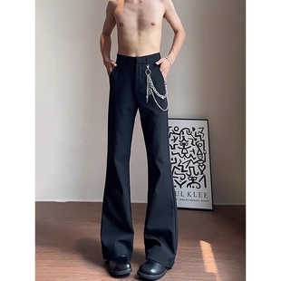 黑色男士直筒垂坠感西裤美式cleanfit微喇裤子高腰显高显瘦弯刀裤