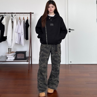 美式高街迷彩工装裤男女款牛仔裤