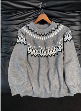 stay the night费尔岛提花毛衣男女款秋冬季韩系慵懒风圆领针织衫