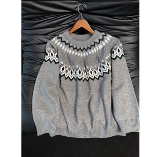 stay the night费尔岛提花毛衣男女款秋冬季韩系慵懒风圆领针织衫