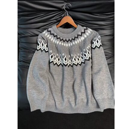 stay the night费尔岛提花毛衣男女款秋冬季韩系慵懒风圆领针织衫