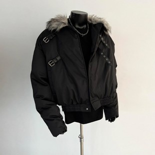 美式解构短款毛领夹克棉服男冬季座山雕cleanfit外套高级感派克服