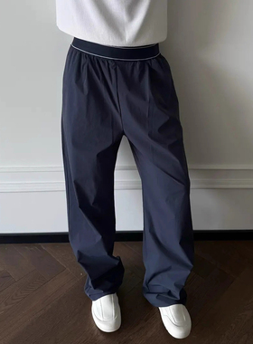 深蓝色冰丝速干裤子男夏季薄款美式休闲运动裤冰皮凉感通勤直筒裤