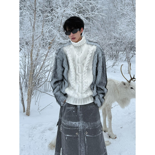 极地狼王座山雕毛衣男款冬季水貂绒皮草拼接外套高级感麻花针织衫