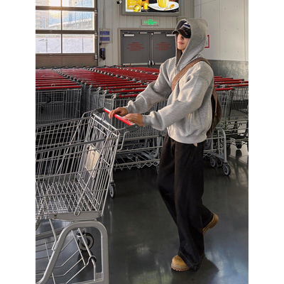 浅灰色重磅开衫卫衣男款秋冬