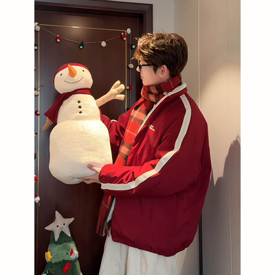 红色两面穿羽绒棉服冬季圣诞男生