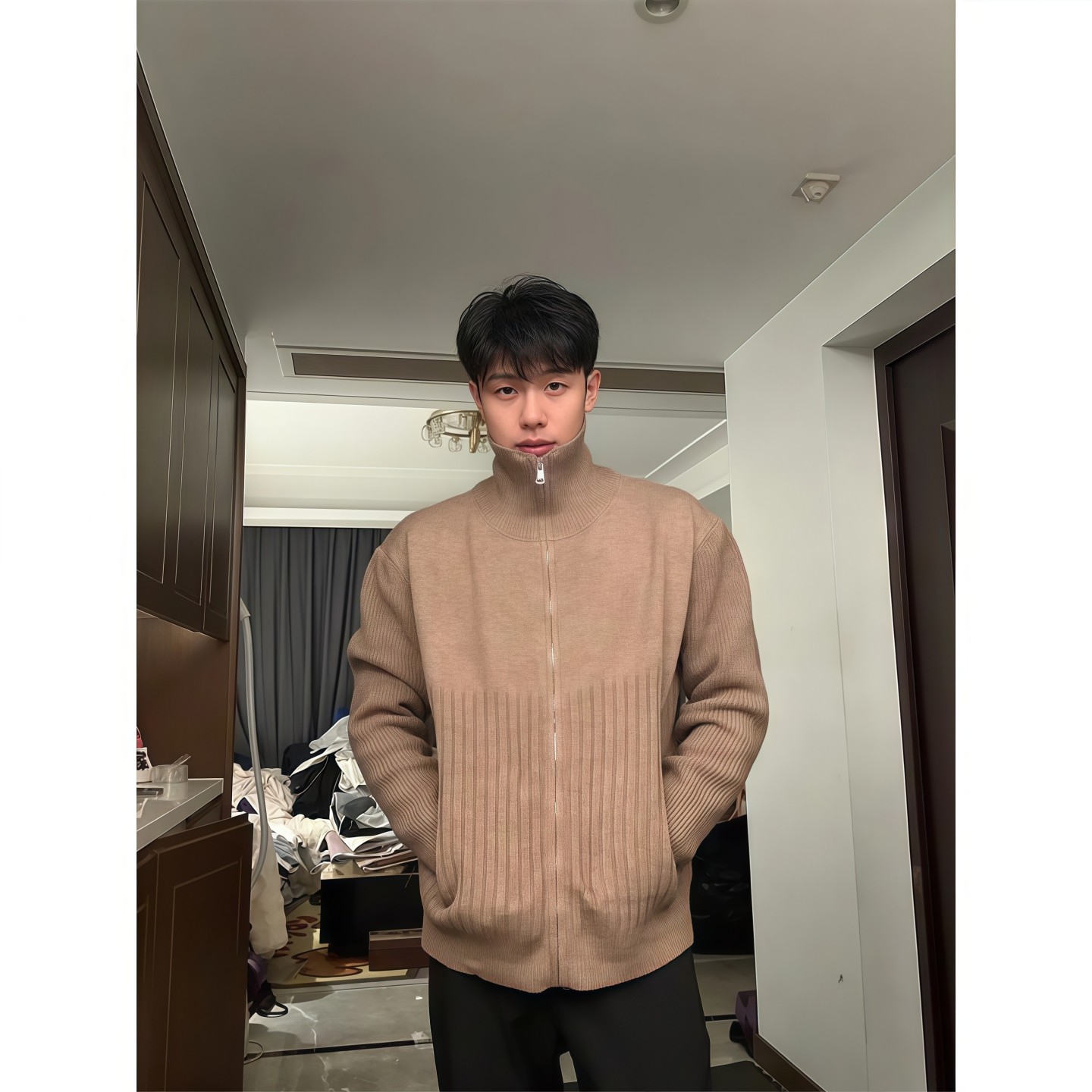 美拉德高领针织开衫外套男秋冬