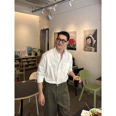 白色纯棉长袖衬衫内搭叠穿轻奢