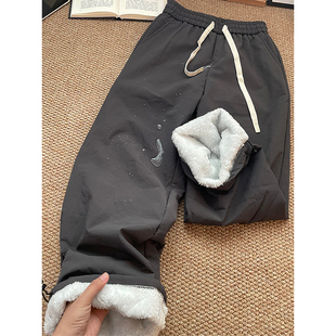 黑色防泼水户外冲锋裤男款冬季加绒加厚保暖棉裤东北防风滑雪地裤