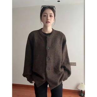 美拉德棕色开衫 高级感痞帅情侣外套 毛衣男女秋冬老钱风慵懒针织衫