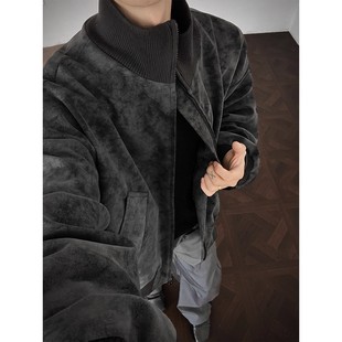 古着vintage外套早秋男生穿搭飞行员pu皮夹克美式扎染立领棒球服