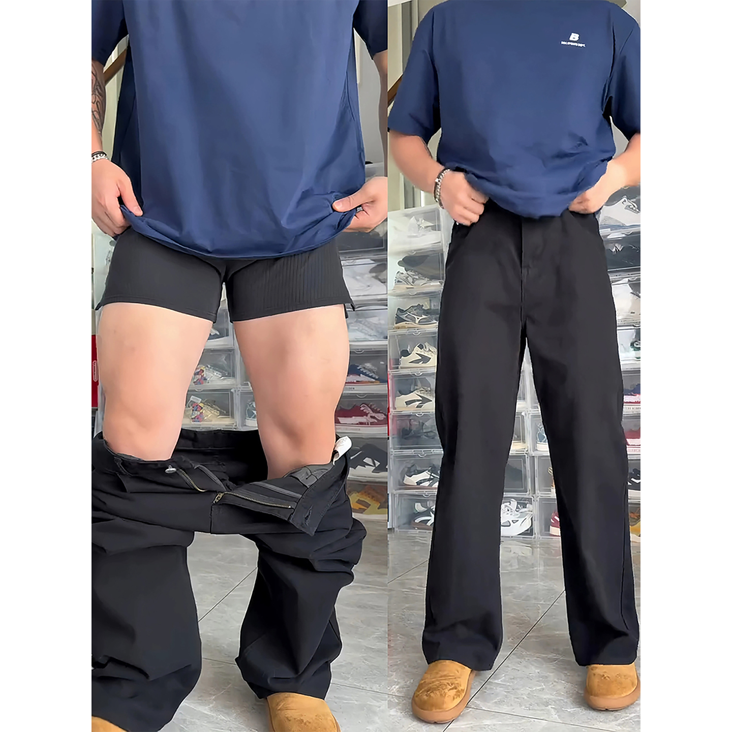 黑色大码弯刀牛仔裤胖男生腿粗屁股大穿搭裤子cleanfit直筒微喇裤