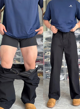 黑色大码弯刀牛仔裤胖男生腿粗屁股大穿搭裤子cleanfit直筒微喇裤