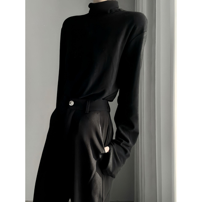 黑色半高领德绒长袖秋冬打底衫